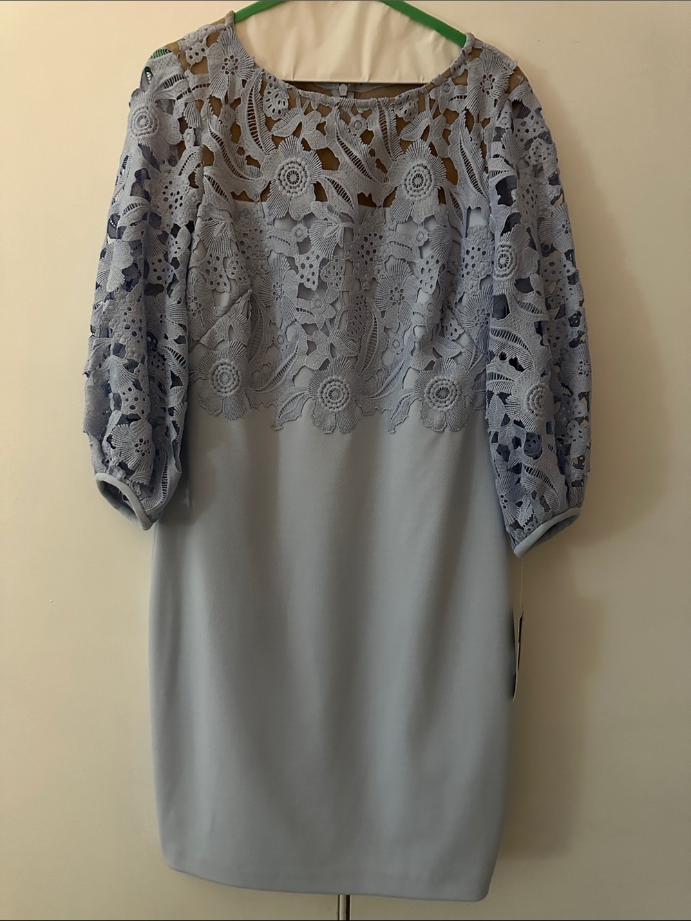 Elegant Light Blue Lace-Overlay Women's Dress